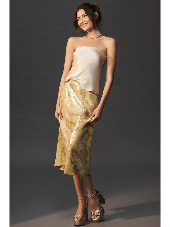 Anthropologie Dresses & Skirts - Anthropologie Tilda Sequin Slip Skirt Size M Yellow Gold Midi Skirt Spring